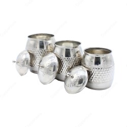 Copperdone Handmade Hand Hammered Honeycomb Model Copper Candy Sugar Spice Bowl With Lid Silver Color Set - 2
