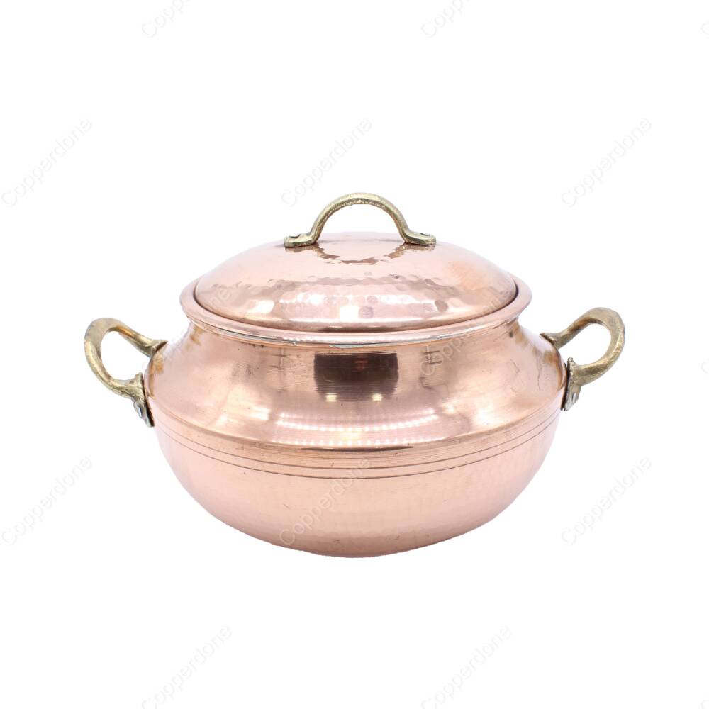 Copperdone Handmade Hand Hammered Round Shape Vintage Copper Cooking Pot Cookware With Brass Handle - 1