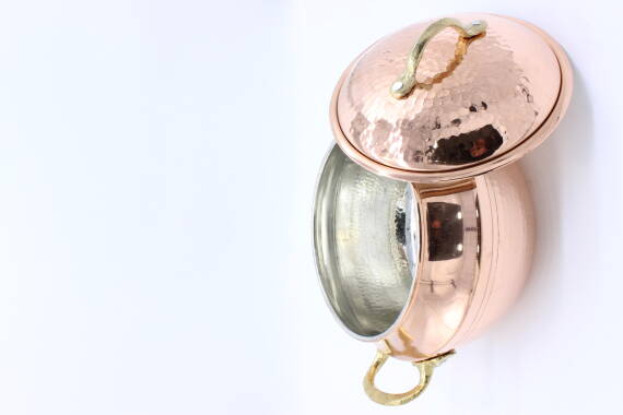 Copperdone Handmade Hand Hammered Round Shape Vintage Copper Cooking Pot Cookware With Brass Handle - 8