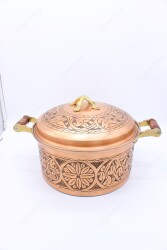 Copperdone Handmade Handcrafted 1.2mm 0.50in Thichkness Round Shape Copper Cooking Pot Cookware With Wooden Handle Antic Copper Color - 3