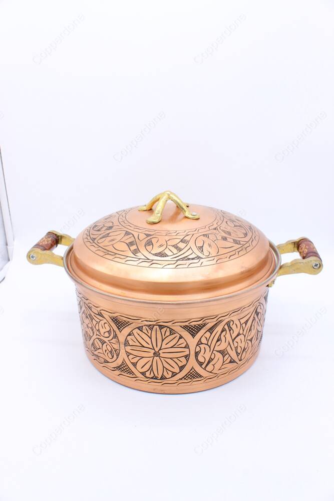 Copperdone Handmade Handcrafted 1.2mm 0.50in Thichkness Round Shape Copper Cooking Pot Cookware With Wooden Handle Antic Copper Color - 3