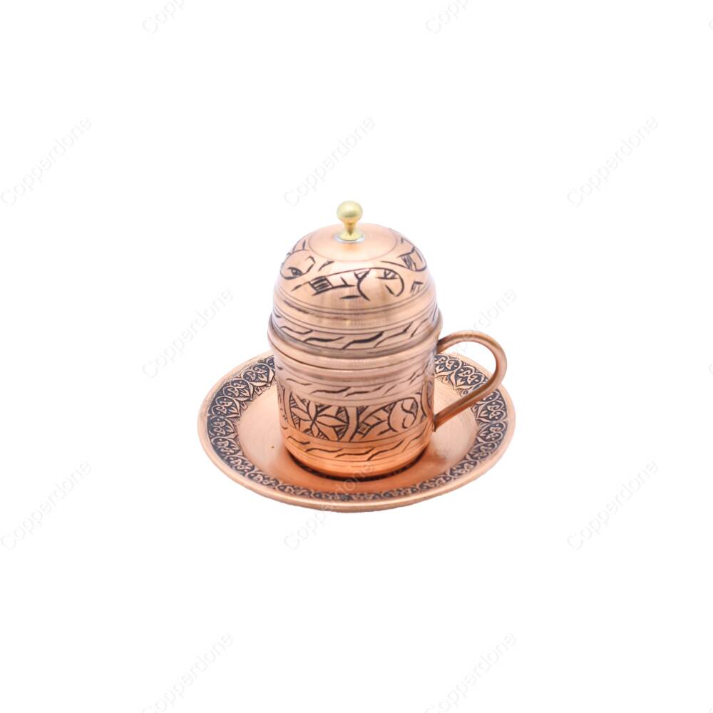 Copperdone Handmade Handcrafted Chisel Work Copper Turkish Greek Coffee Mug Cup Antic Copper Color - 2