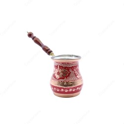 Copperdone Handmade Handcrafted Copper Coffee Pot Cezve Ibrik Briki Turkish Greek Arabic Coffee Maker with Wooden Handle Red Color Large - COPPERDONE