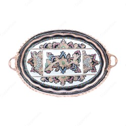 Copperdone Handmade Handcrafted Copper Coffee Tea Drinkware Serving Oval Tray Black Enameled - COPPERDONE