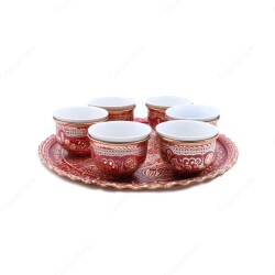 Copperdone Handmade Handcrafted Copper Turkish Arabic Coffee Mırra Serving Set for 6 People Red Color - 2