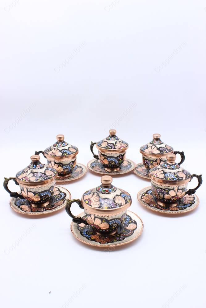 Copperdone Handmade Handcrafted Turkish Greek Coffee Cup Set for 6 People Black Enameled Color - 3