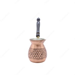 Copperdone Handmade Honeycomb Motif Hand Engraved Copper Coffee Pot Cezve Ibrik Briki Turkish Greek Arabic Coffee Maker Set Antique Copper Color Small - COPPERDONE