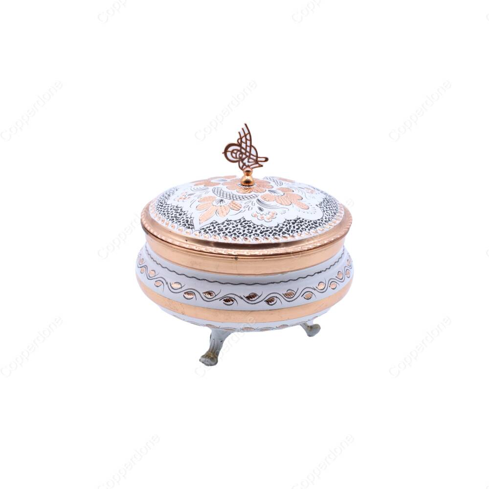 Copperdone Home Decor Handmade Handcrafted Copper Candy Sugar Bowl Set White Color Large - 1