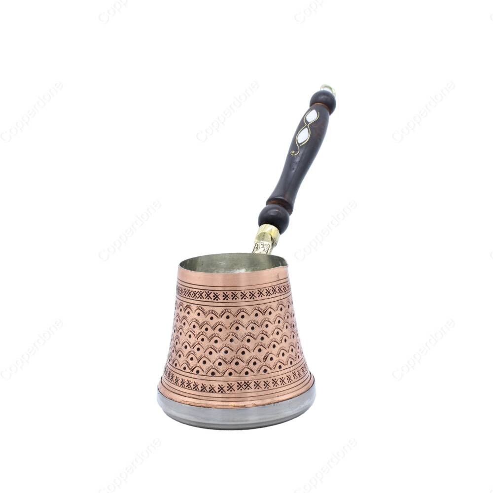 Copperdone Otantik El İşlemeli Bakır Cezve İndüksiyon Ocak Uyumlu Orta Boy - 1