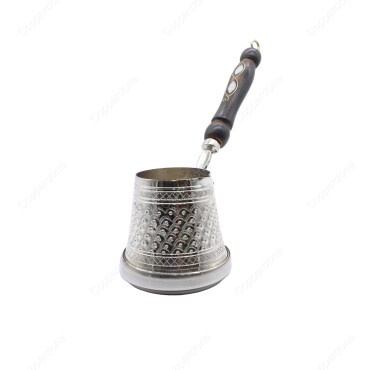 Copperdone Otantik El İşlemeli Gümüş Renk Bakır Cezve İndüksiyon Ocak Uyumlu Büyük Boy - COPPERDONE